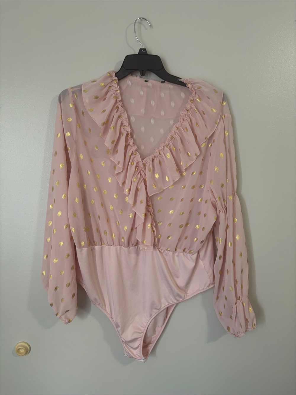 Unlisted Pink Ruffled Gold Dot Bodysuit